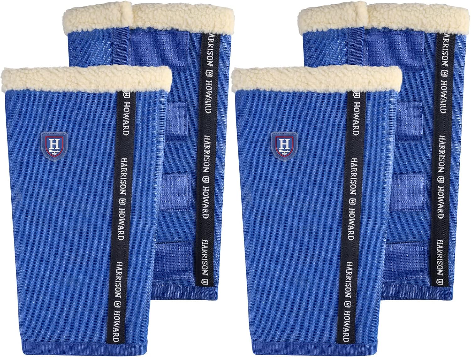 Harrison Howard Loose-Fitting Horse Fly Boots UV-Protective, Breathable, Tear-Resistant Fine Mesh Leggins Stay-on Comfortable Fly Boots with Ultra-Soft Wool Trim (Set of 4) Signature Blue Full (Large)