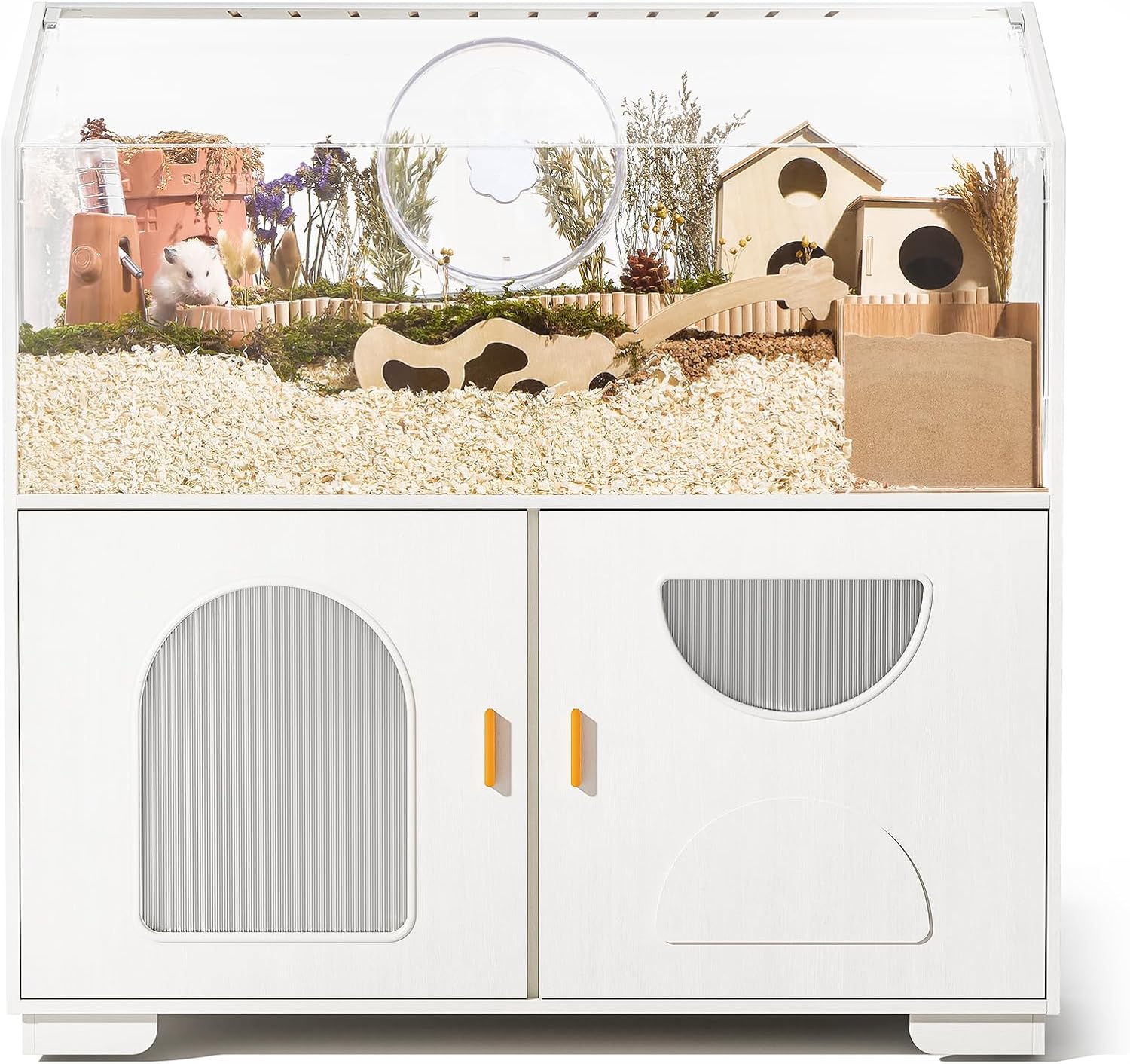 BUCATSTATE Hamster Cage with Storage Cabinet, 39.4″ Large Hamster Enclosure with Cage Casters, Wooden Small Animal Cages for Gerbil Mouse (774in², Classic White)