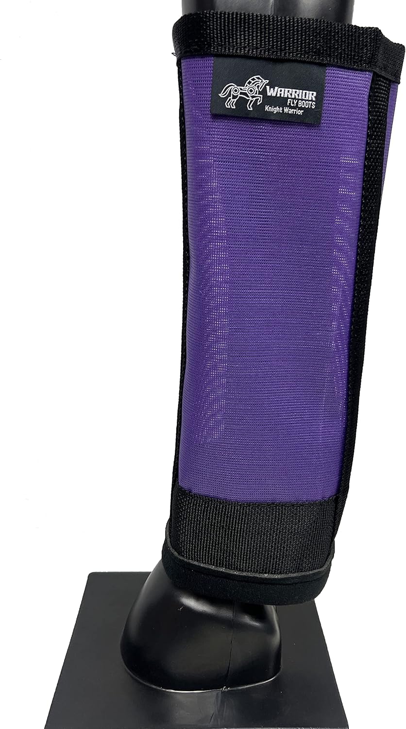 Warrior Fly Boots for Horses – Breathable Mesh Horse Boots for Fly Protection & Leg Comfort – Set of 4 (Knight Warrior, Purple)