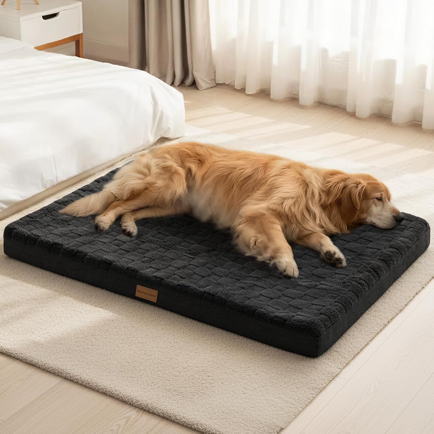 Patas Lague Orthopedic Large Dog Bed Washable Pet Crate Mat 36”X24” Black