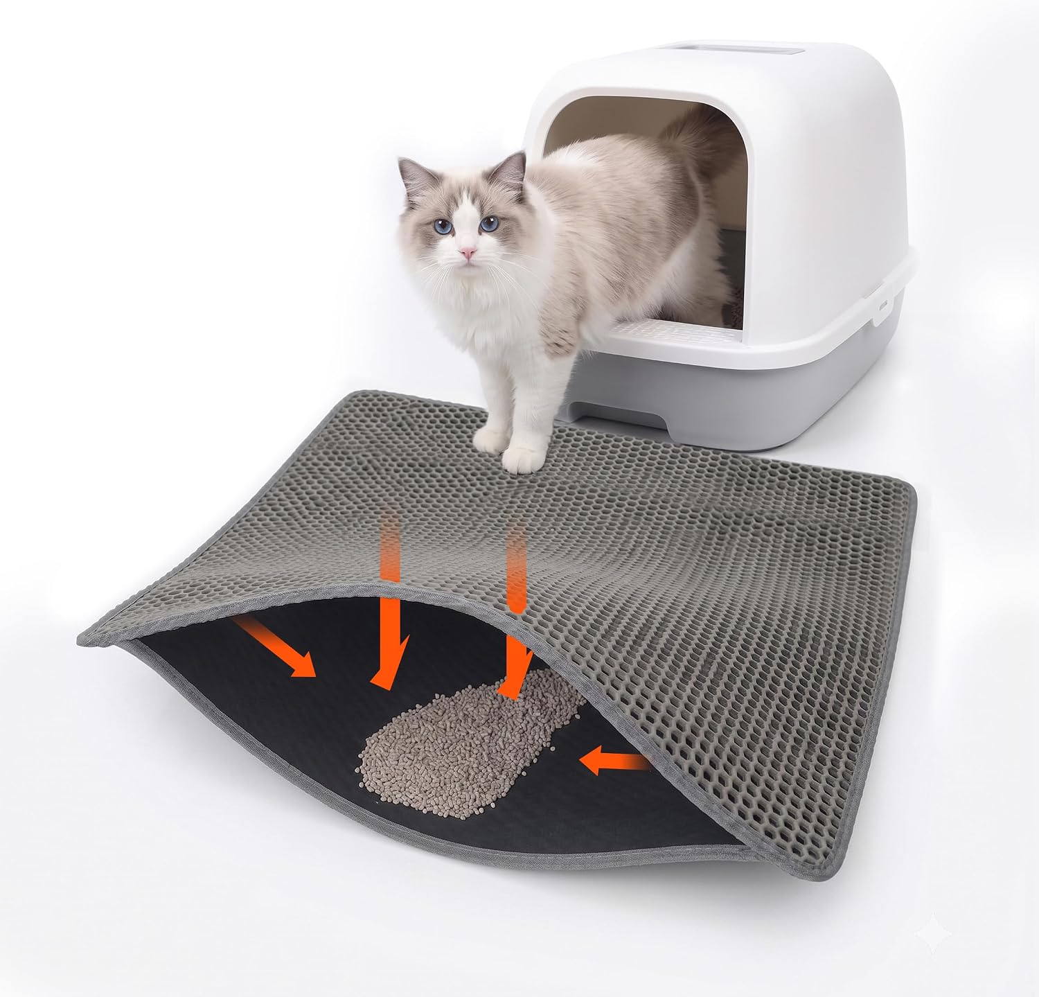 Cat Litter Mat, Double Layer Litter Trapping Mat, Gray (24″ x 15″)