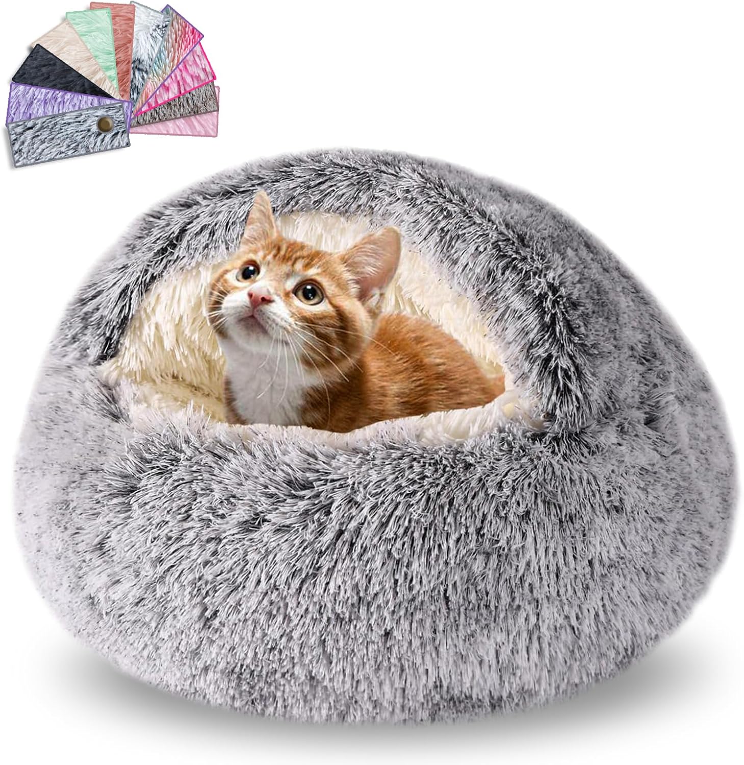 FORMYCATIE Cat Beds for Indoor Cats,Cat Cave for Puppy and Kitty,Calming Small Dog Bed with Cover Cave,Cozy Warming Fluffy Washable Anti-Slip Pet Sleeping Bag (Grey, 20 * 20inch)