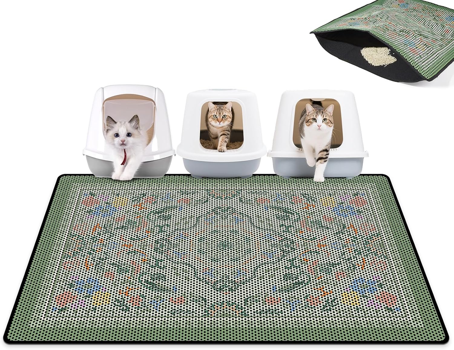 Cat Litter Mat 26.8″x46.5″ Double Layer Waterproof Litter Box Mat Washable Litter Trapping Mat