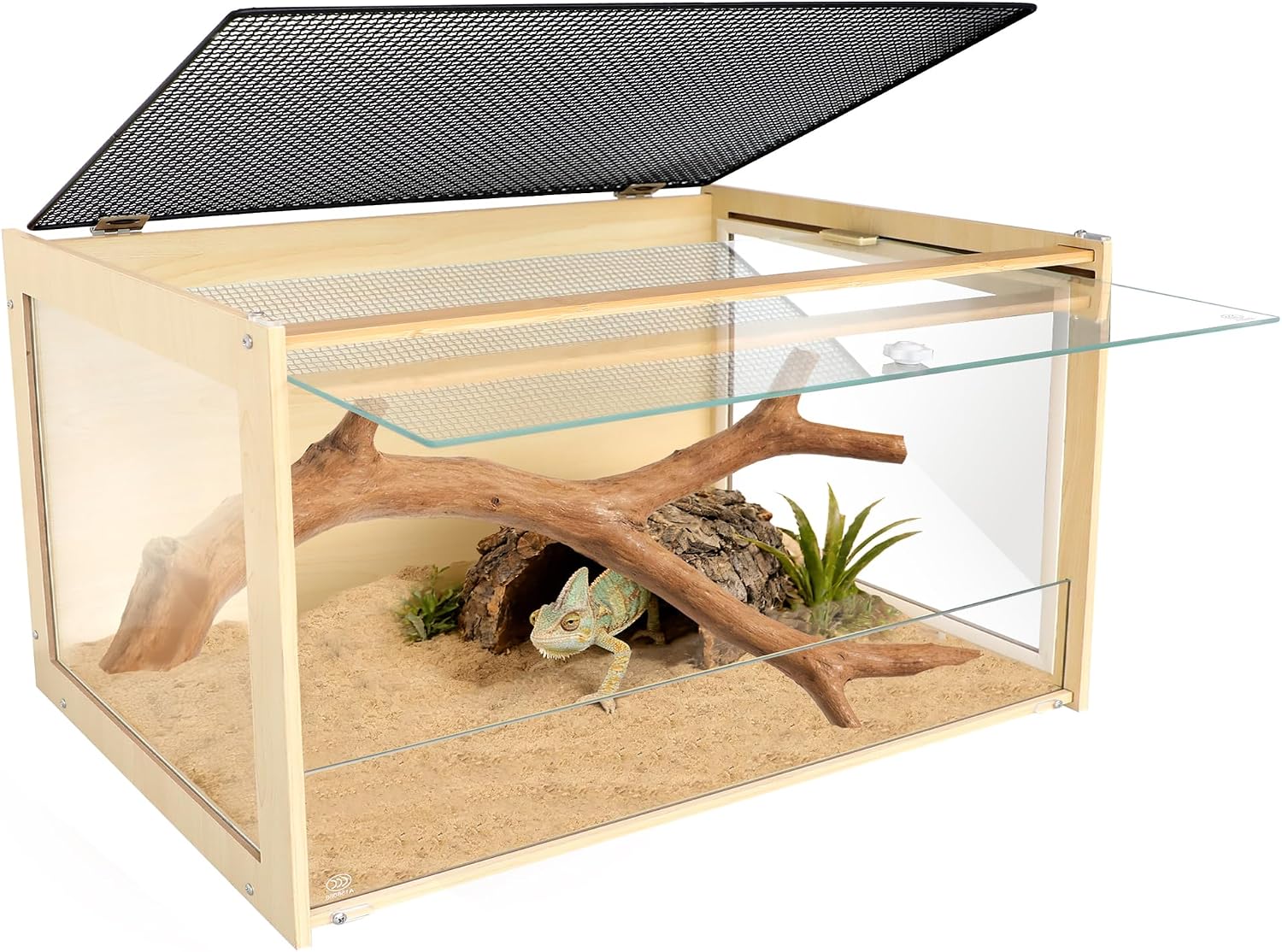Reptile Terrarium Enclosure 30Gallon Bearded Dragon Tank, 24*16*16inch Tempered Glass Front Opening Reptile Snake Tank Enclosure Cages with Wood Frame & Metal Mesh Top for Hamster Gecko Lizard Turtles