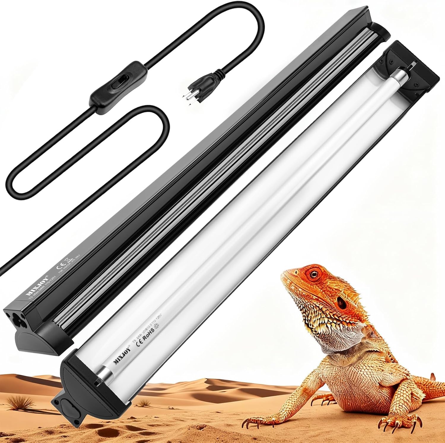 MIXJOY T5 HO UVB Reptile Light Kit, 22Inch 24W 10.0 Bulb for Bearded Dragon