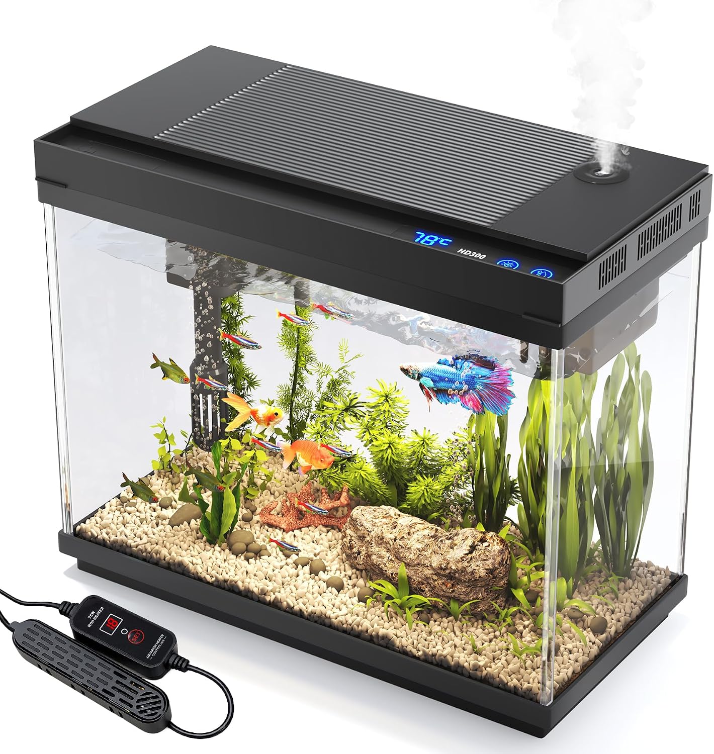 Vehipa 2.4 Gallon Fish Tank Aquarium Starter Kit with Heater