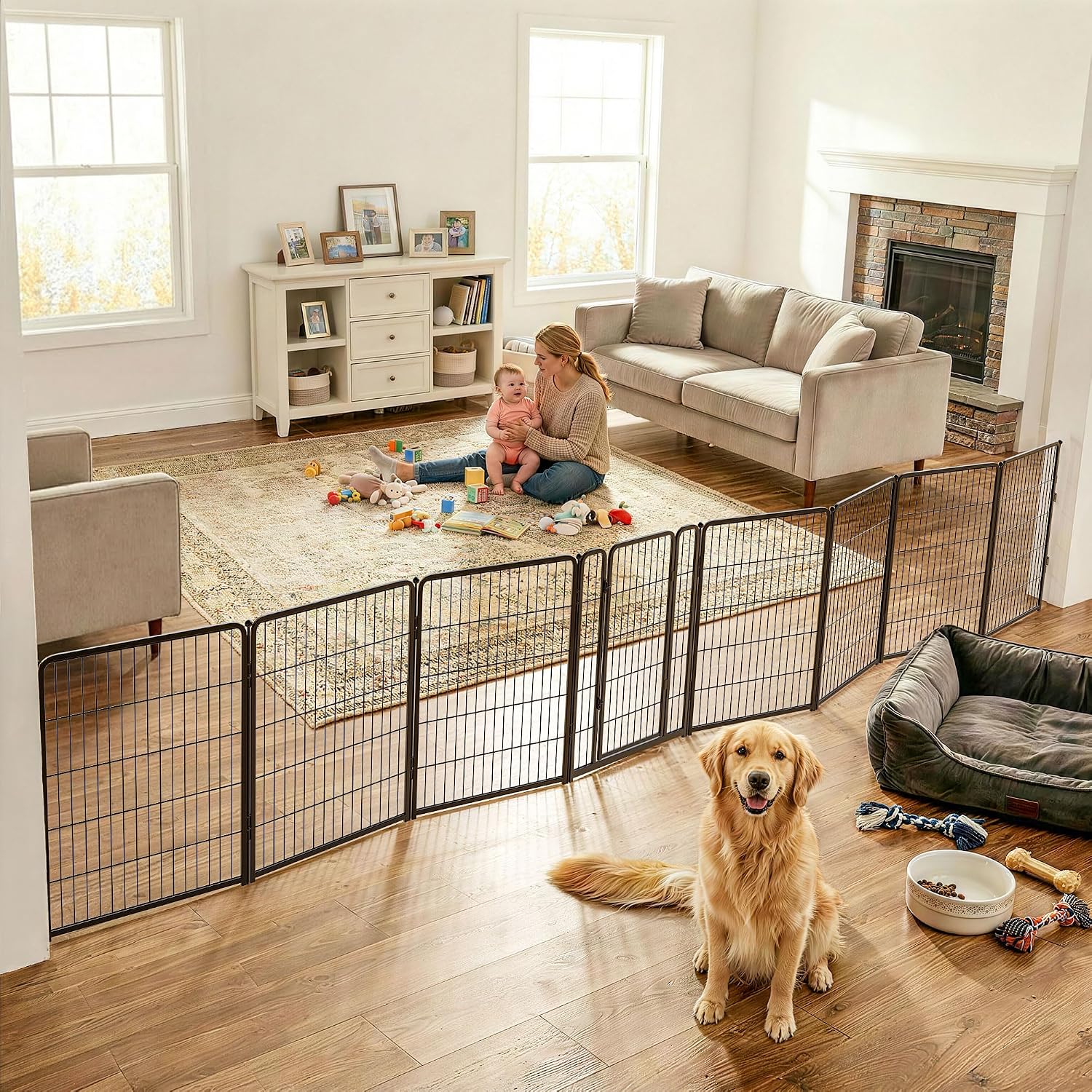 FXW Dog Gate, Extra Wide Adjustable for Openings Up to 219″, 40″ H