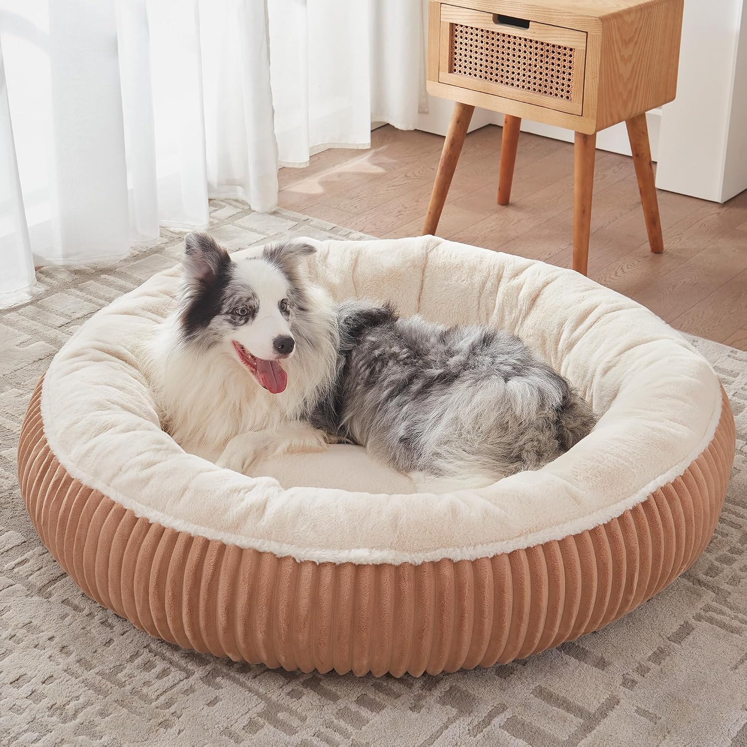 45 inches Calming Donut Dog Bed for Extra Large Dogs,Mocha