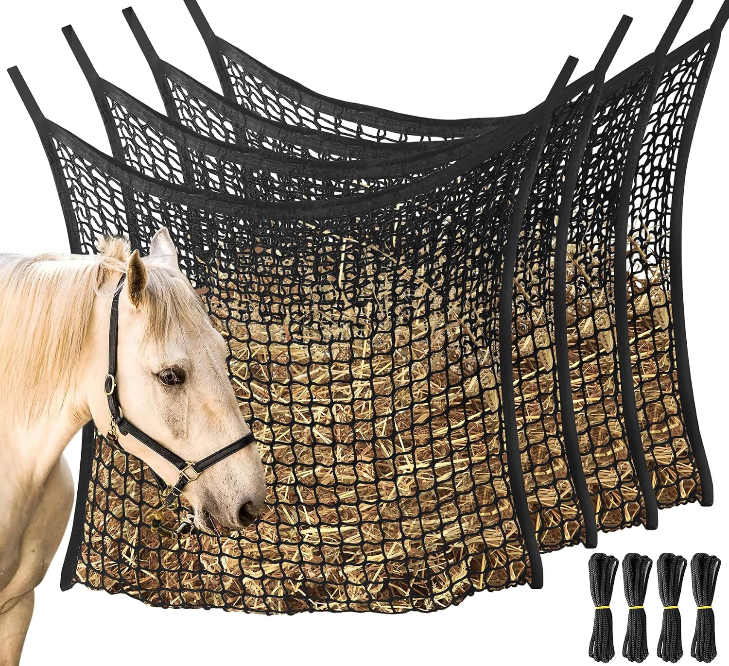 4 Pack Slow Feed Hay Net, Large Capacity Hay Bags for Horses, Easy to Hang