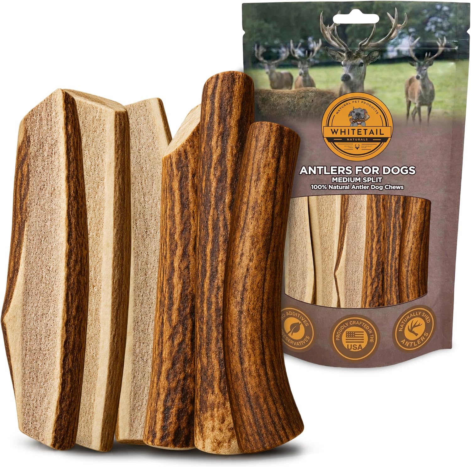 WhiteTail Naturals 6 Pack Split Elk & Deer Antlers for Medium to Large Dogs