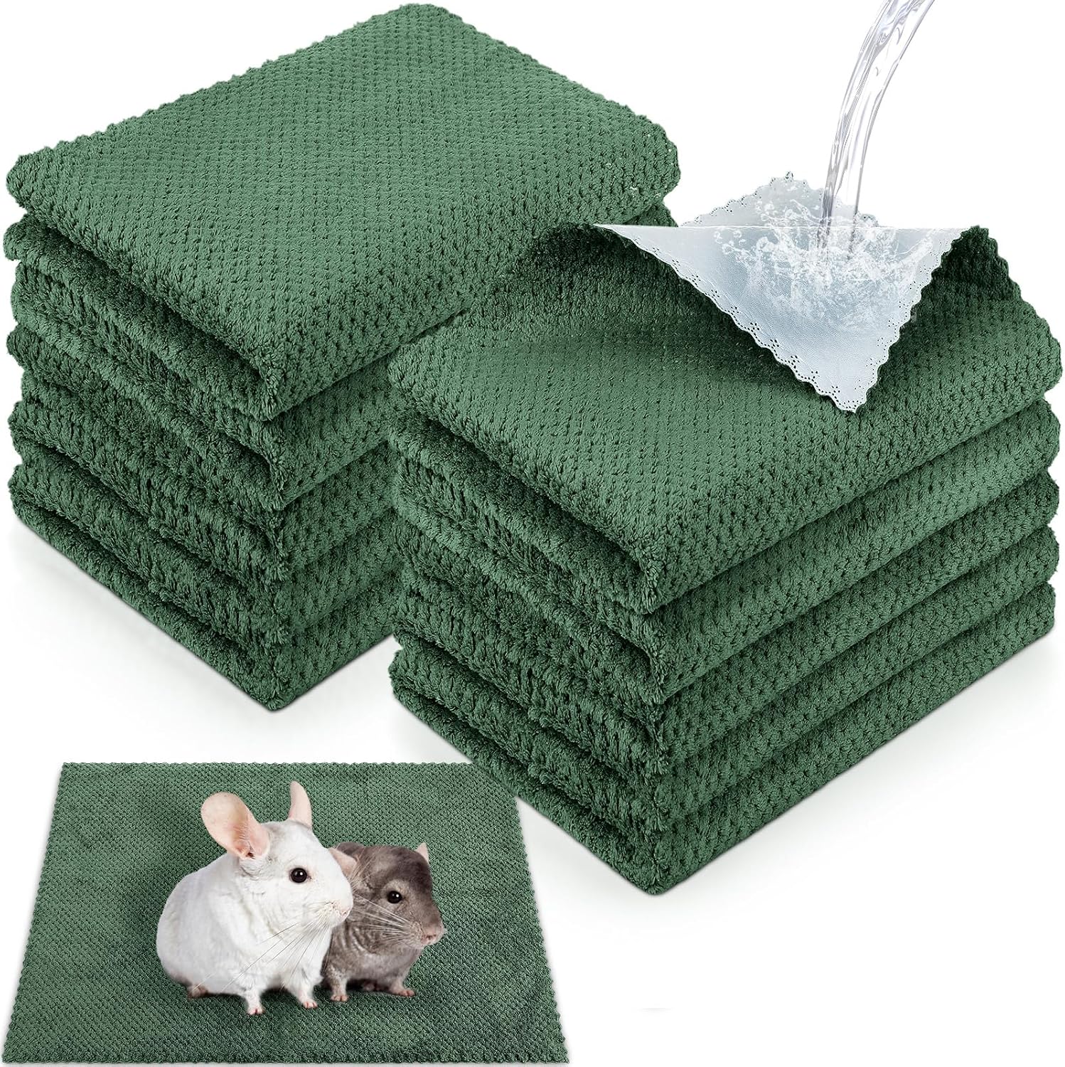 VitalCozy 10Pcs Guinea Pig Cage Liner Washable, Grid, 12×12 Inch, Geen
