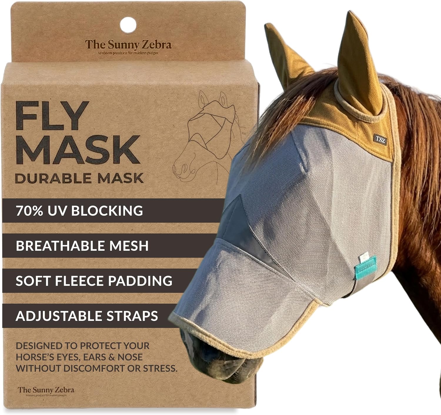 TSZ Horse Fly Mask with Ears and Nose Cover UV Block 70% Breathable Mesh