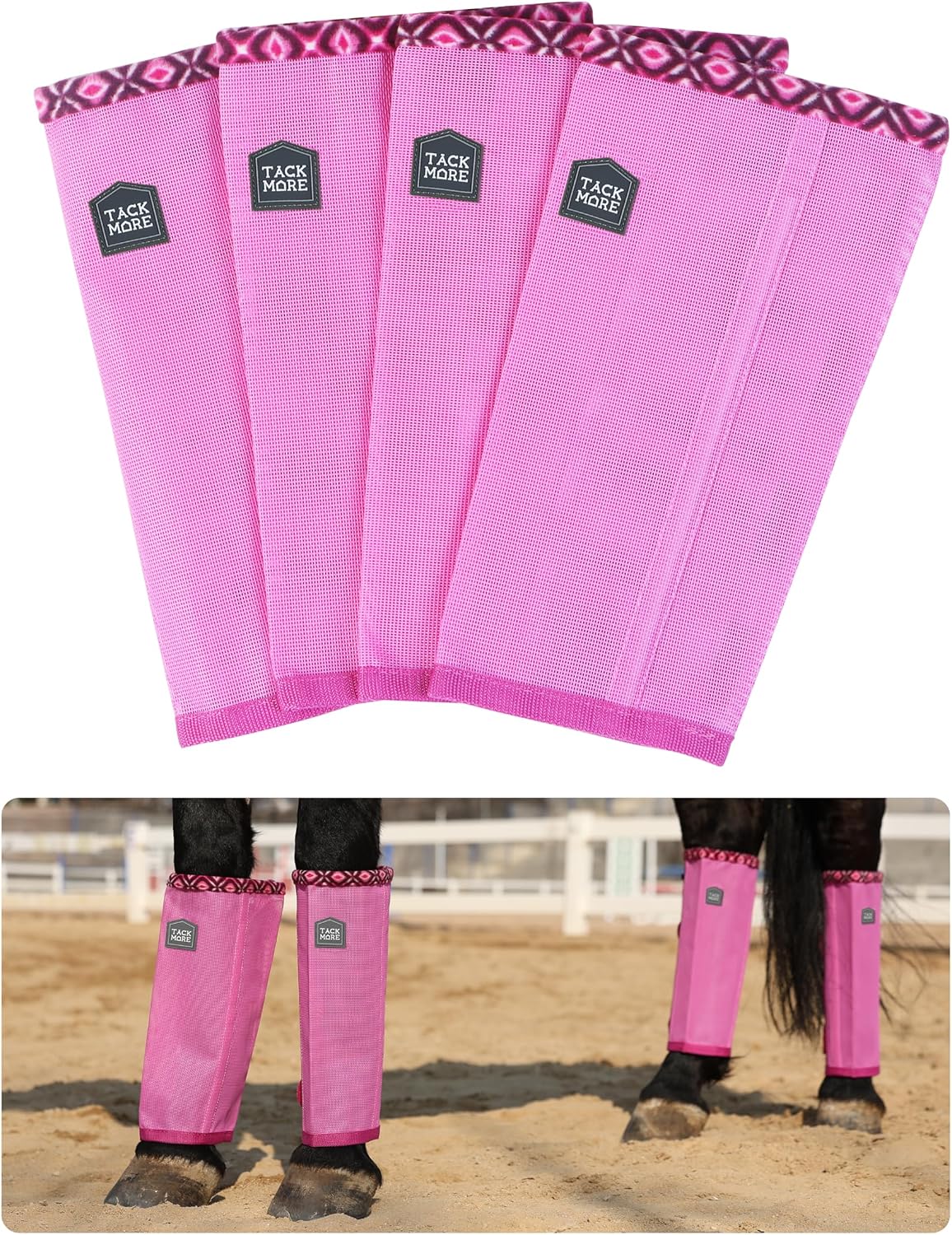 Tackmore Horse Fly Boots with Patterned Fleece Trim, Reduce Rubbing Fly Boots of 4 Summer Protective Leg Boots