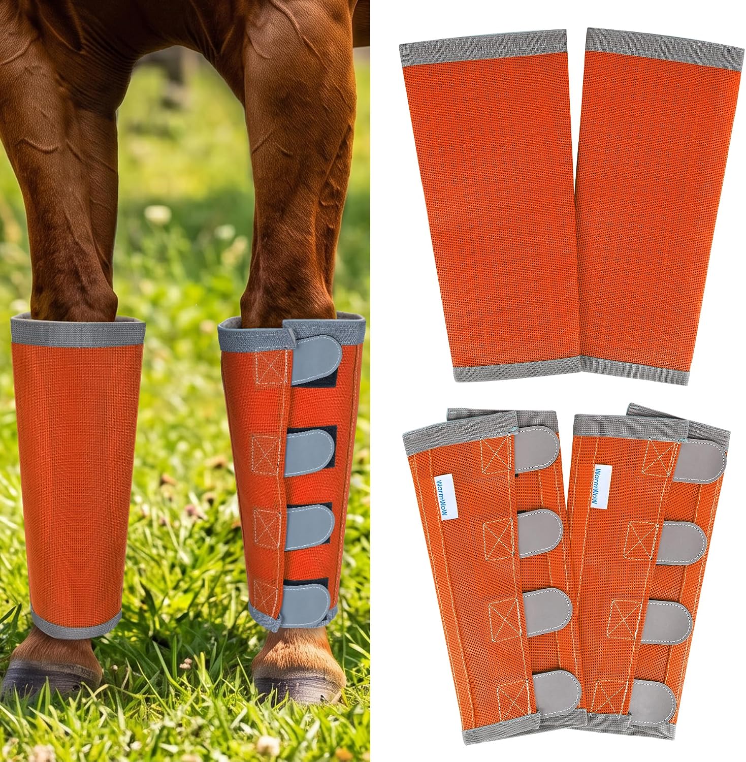 Fly Boots for Horses Set of 4 with Reflective Vercros, Loose Fitting Mesh Horse Fly Boots Leggings, Adjustable Equine Leg Wraps & Socks, Stay Up Not Sag, No Rub