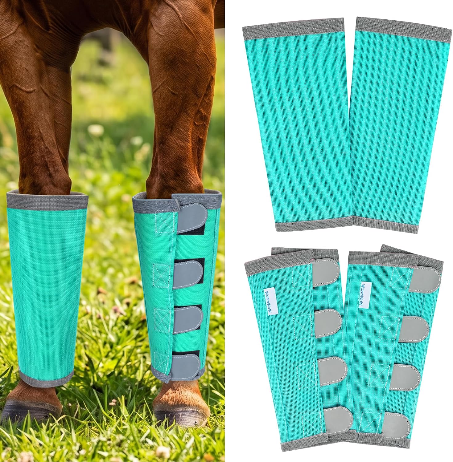 Fly Boots for Horses Set of 4 with Reflective Vercros, Loose Fitting Mesh Horse Fly Boots Leggings, Adjustable Equine Leg Wraps & Socks, Stay Up Not Sag, No Rub
