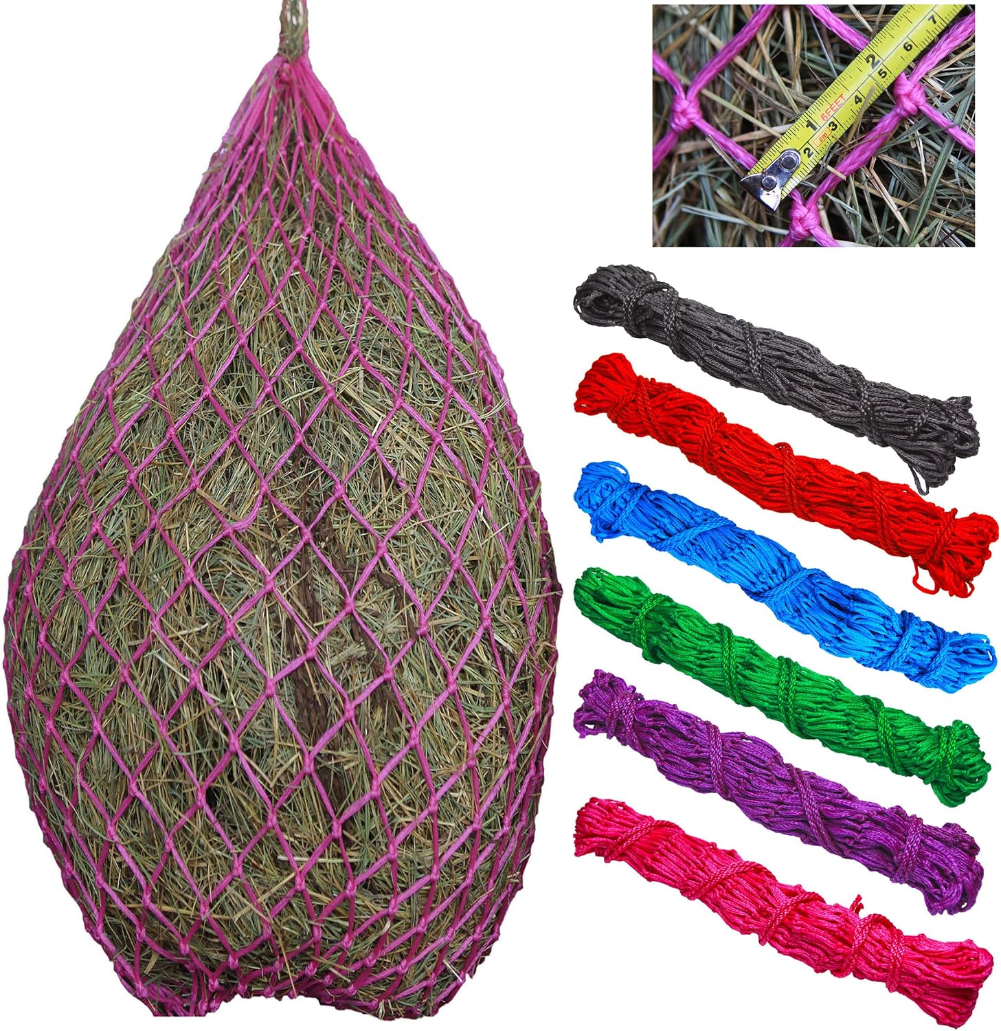 T TEKE Classic Slow hay Feeder hay nets, 40″ Length with 2″ Holes, Horse Supplies hay Bags for Horses, Goat Feed