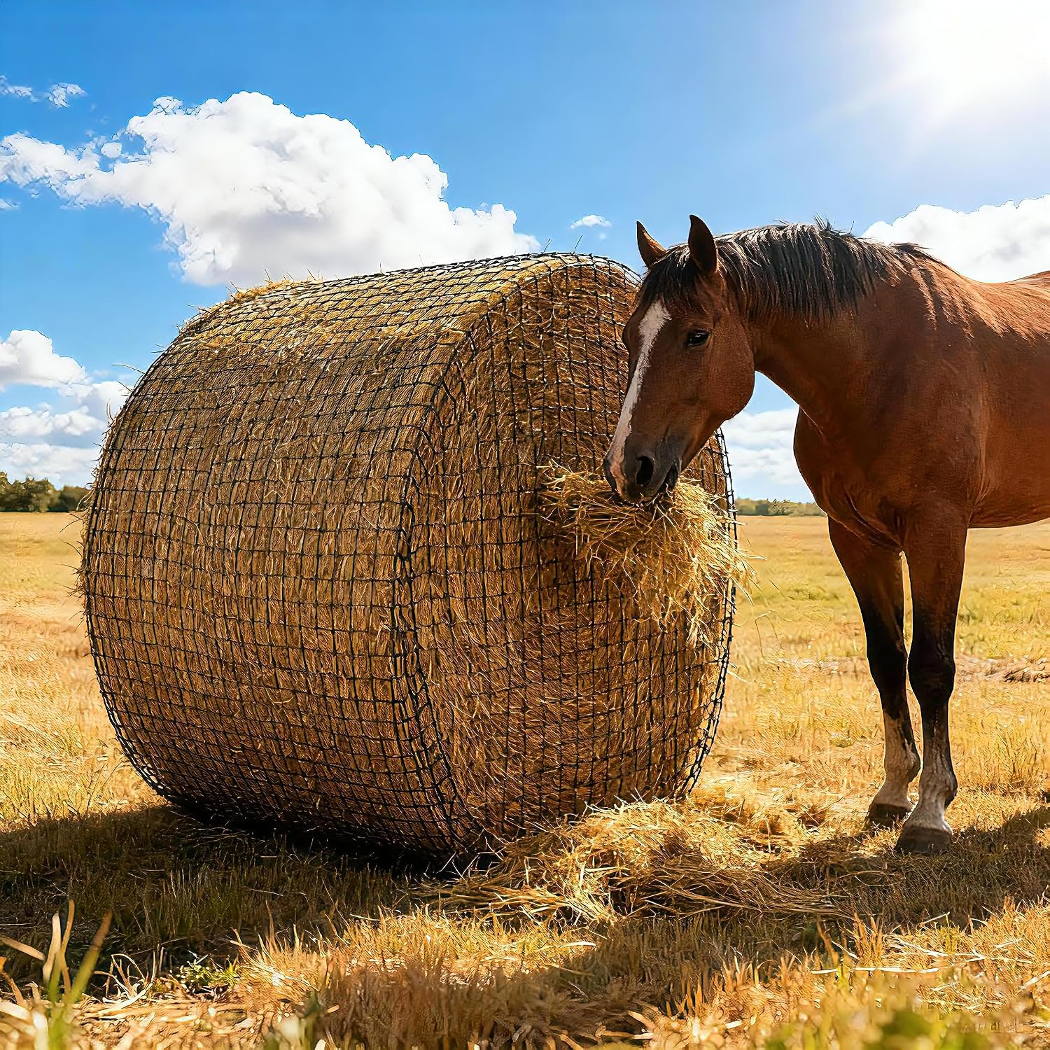 Martx 5x5ft Round Bale Hay Net for Horses Slow Feed, Knotless Feeder