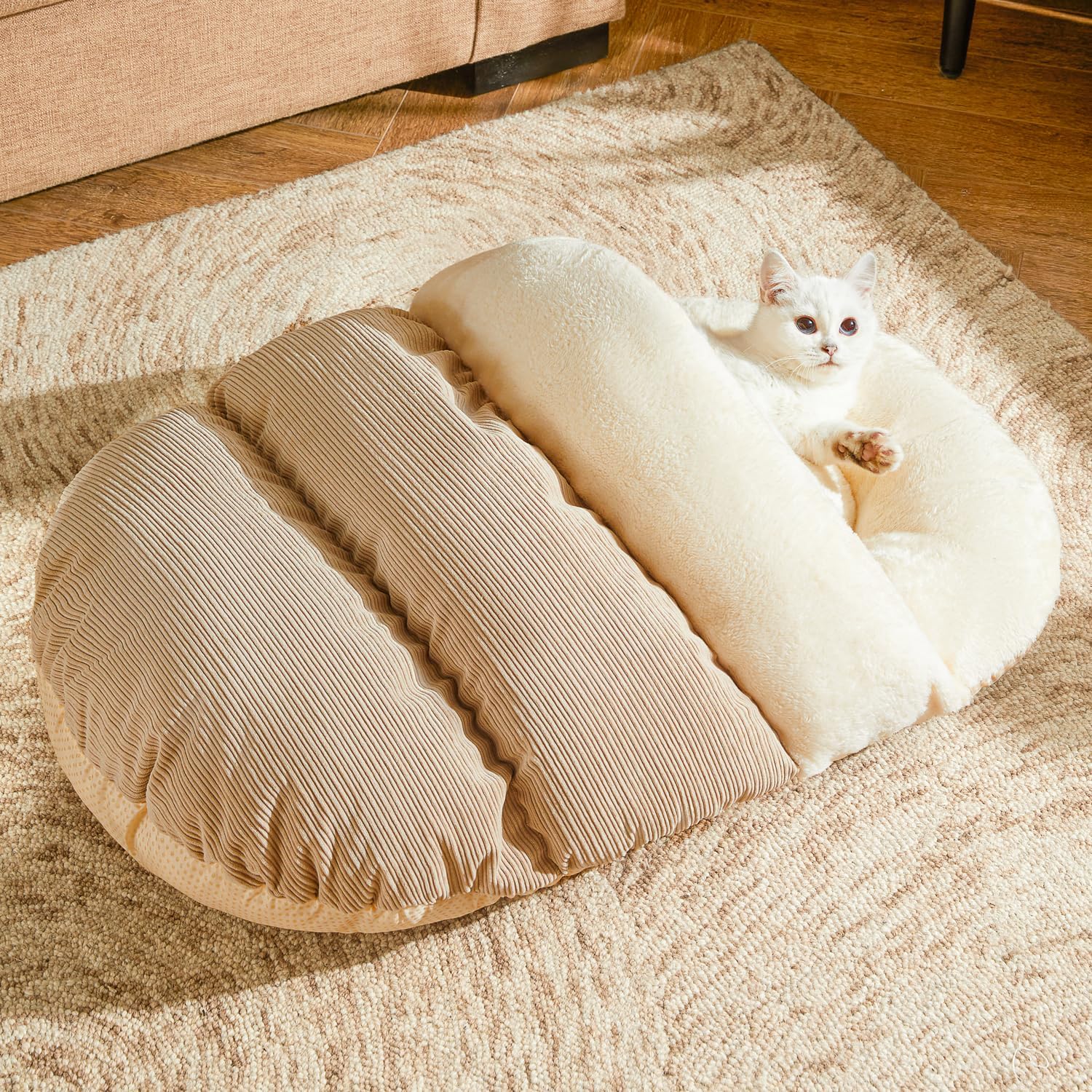 Romaneco Cat Bed – Pet Slipper Cave Bed for Indoor Cats and Small Dogs, Self Warming, Cozy & Soft Plush, Anti-Slip & Durable, Washable for Kittens and Puppies Under 15 lbs (24″x16″, M, Light Brown)