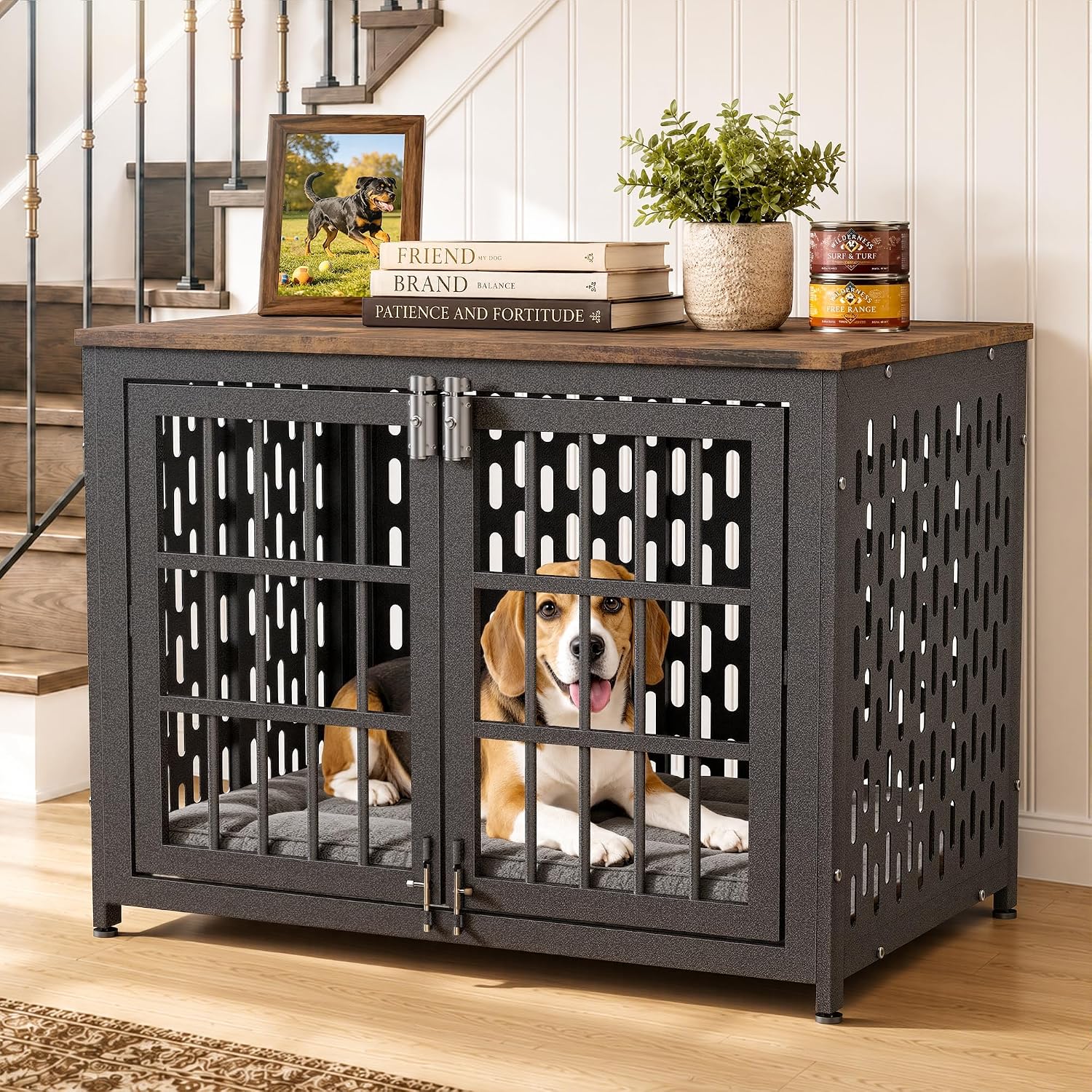 Heavy Duty Dog Crate Furniture, 38 inch Dog Crate for Large Dogs Aged Black