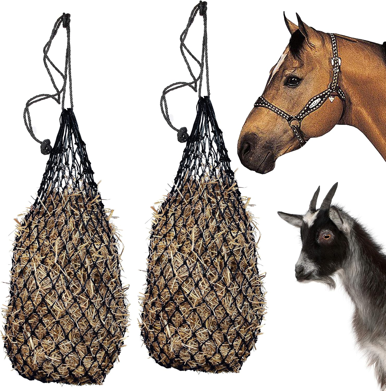 Majestic Ally 2 pcs Ultra Slow Feed 1.5″x1.5″ Holes 40” Hay Net for Horses and livestocks (Black)