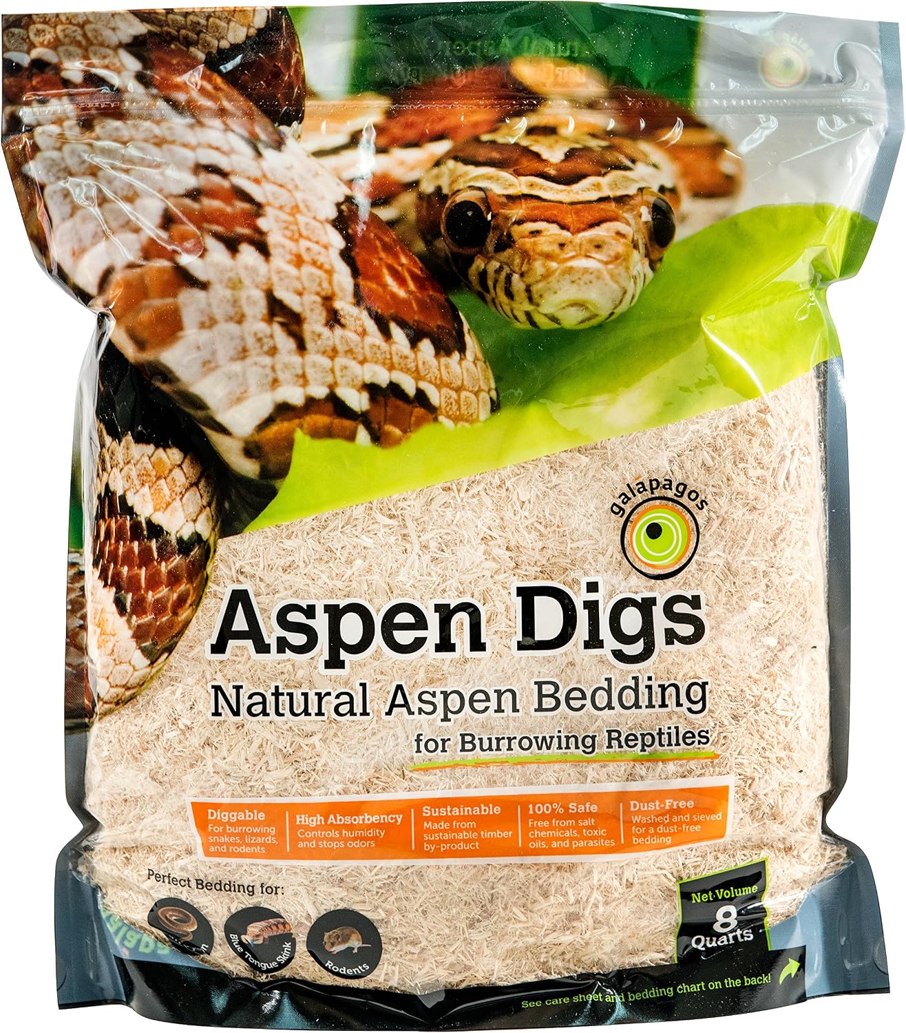 Galápagos (05064) Aspen Digs Shavings Bedding, 8-Quart, Natural