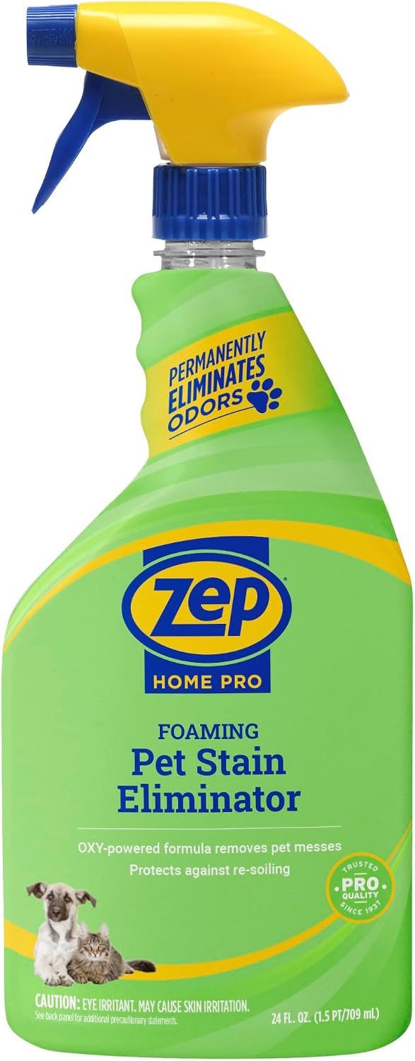 Zep Home Pro Foaming Pet Stain Eliminator – 24 Fl. Oz. – R53206 – Permanently eliminates indoor dog and cat odors from your home furnishings, upholstery, and textiles