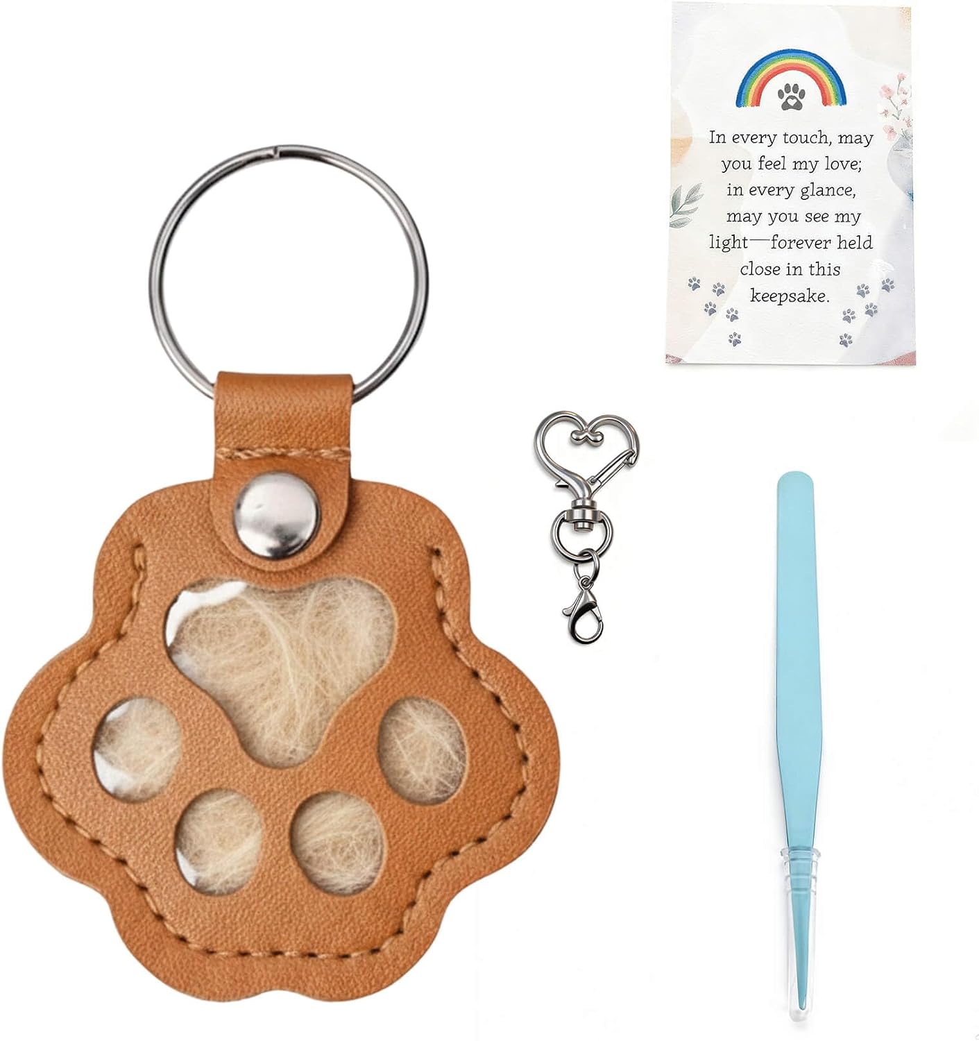 Cat & Dog Hair Keychain, Leather Dog Paw Hair Holder Fur Collection Key Chain Keepsake Pet Loss Memorial Gift